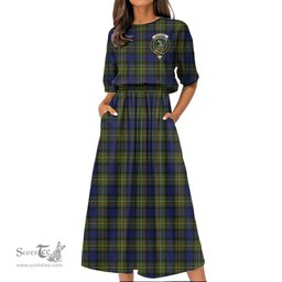 Scottish MacLaren Modern Tartan Crest Womens Elastic Waist Dress Tartan Plaid Dress
