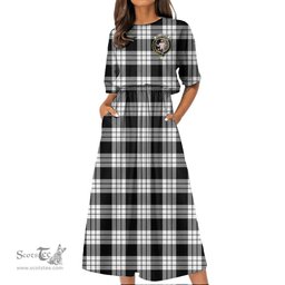 Scottish MacFarlane Black & White Tartan Crest Womens Elastic Waist Dress Tartan Plaid Dress