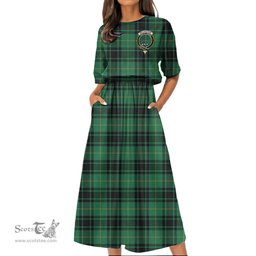 Scottish MacArthur Ancient Tartan Crest Womens Elastic Waist Dress Tartan Plaid Dress