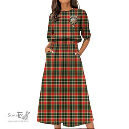 Scottish MacLachlan Hunting Modern Tartan Crest Womens Elastic Waist Dress Tartan Plaid Dress