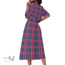 Scottish Graham of Menteith Red Tartan Womens Elastic Waist Dress Tartan Plaid Dress