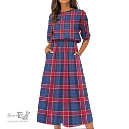 Scottish Graham of Menteith Red Tartan Womens Elastic Waist Dress Tartan Plaid Dress
