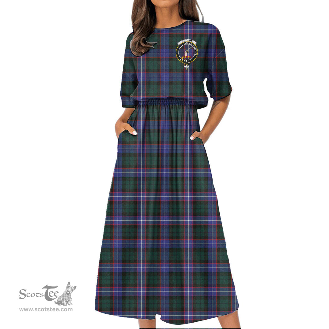 Scottish Guthrie Modern Tartan Crest Womens Elastic Waist Dress Tartan Plaid Dress