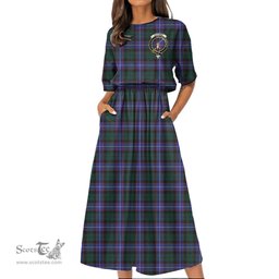 Scottish Guthrie Modern Tartan Crest Womens Elastic Waist Dress Tartan Plaid Dress