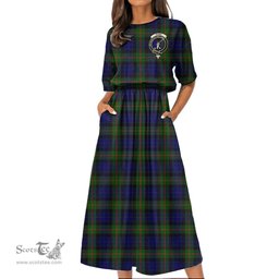 Scottish Gunn Modern Tartan Crest Womens Elastic Waist Dress Tartan Plaid Dress