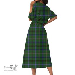 Scottish Henderson Modern Tartan Crest Womens Elastic Waist Dress Tartan Plaid Dress