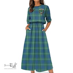 Scottish Hamilton Hunting Ancient Tartan Crest Womens Elastic Waist Dress Tartan Plaid Dress