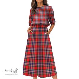 Scottish MacFarlane Modern Tartan Womens Elastic Waist Dress Tartan Plaid Dress