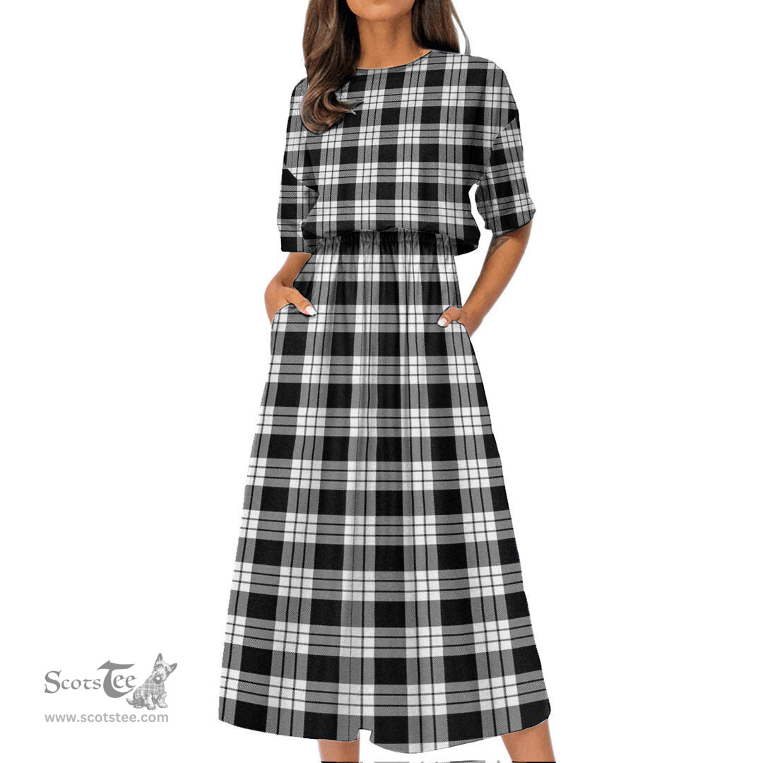 Scottish MacFarlane Black & White Tartan Womens Elastic Waist Dress Tartan Plaid Dress