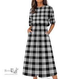 Scottish MacFarlane Black & White Tartan Womens Elastic Waist Dress Tartan Plaid Dress