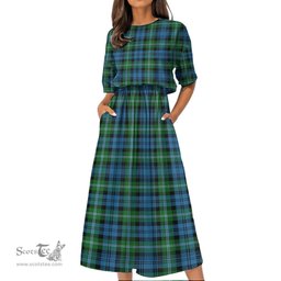 Scottish Lyon Clan Tartan Womens Elastic Waist Dress Tartan Plaid Dress