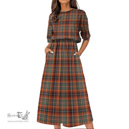 Scottish Innes Ancient Tartan Womens Elastic Waist Dress Tartan Plaid Dress