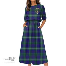 Scottish Hamilton Hunting Modern Tartan Crest Womens Elastic Waist Dress Tartan Plaid Dress