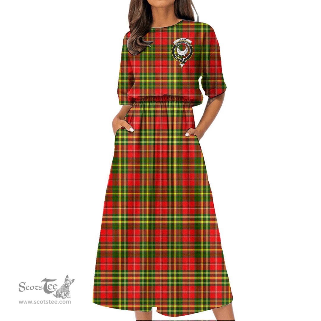 Scottish Leask Tartan Crest Womens Elastic Waist Dress Tartan Plaid Dress