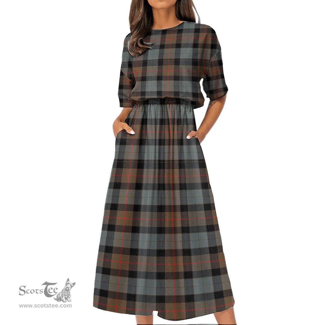 Scottish Gunn Weathered Tartan Womens Elastic Waist Dress Tartan Plaid Dress