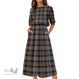 Scottish Gunn Weathered Tartan Womens Elastic Waist Dress Tartan Plaid Dress