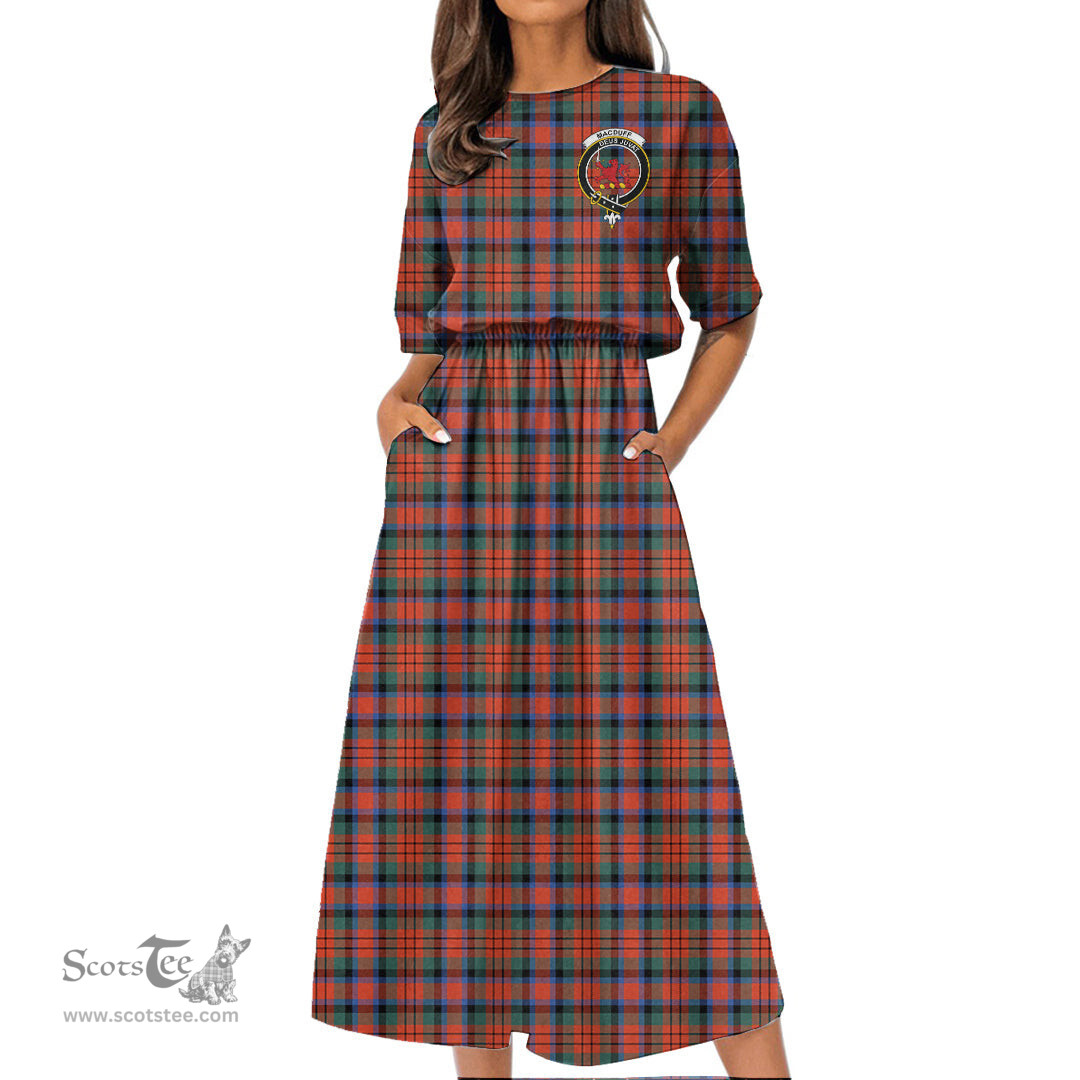 Scottish MacDuff Ancient Tartan Crest Womens Elastic Waist Dress Tartan Plaid Dress
