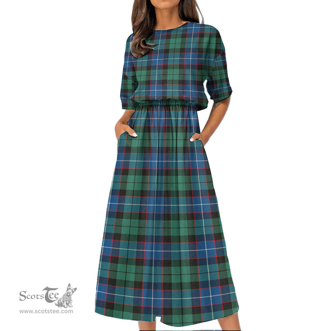 Scottish Hunter Ancient Tartan Womens Elastic Waist Dress Tartan Plaid Dress