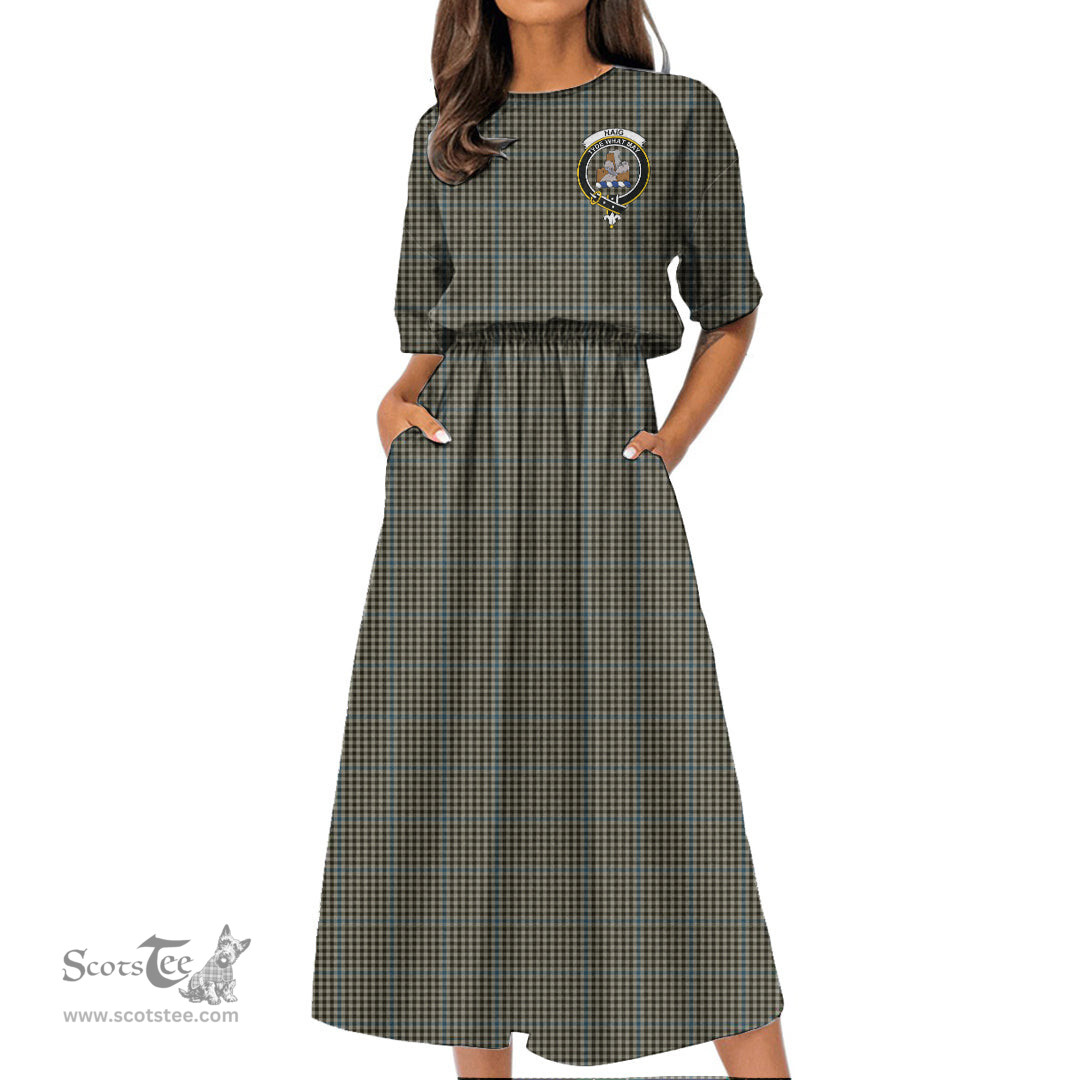 Scottish Haig Check Tartan Crest Womens Elastic Waist Dress Tartan Plaid Dress