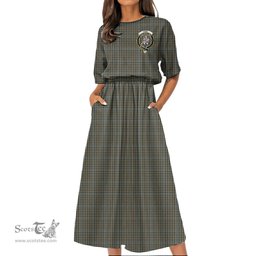 Scottish Haig Check Tartan Crest Womens Elastic Waist Dress Tartan Plaid Dress