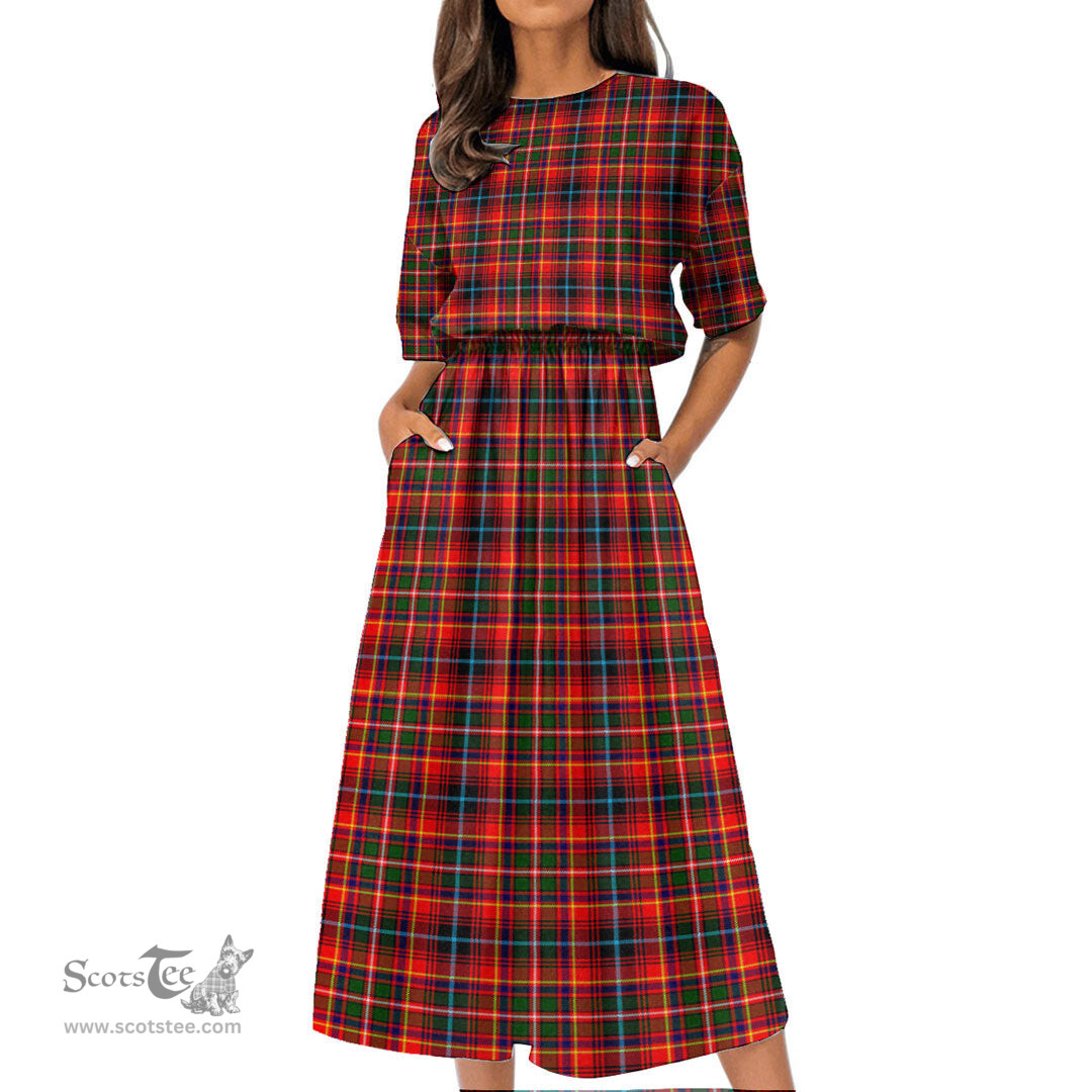 Scottish Innes Modern Tartan Womens Elastic Waist Dress Tartan Plaid Dress
