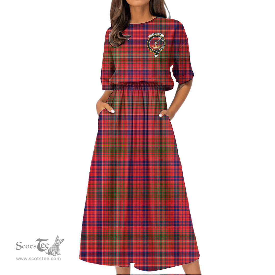 Scottish Lumsden Modern Tartan Crest Womens Elastic Waist Dress Tartan Plaid Dress
