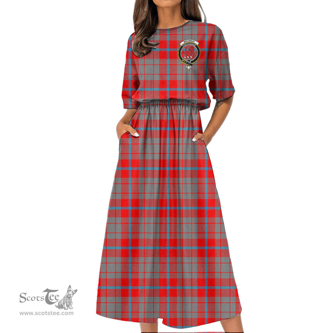 Scottish Moubray Tartan Crest Womens Elastic Waist Dress Tartan Plaid Dress