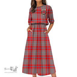 Scottish Moubray Tartan Crest Womens Elastic Waist Dress Tartan Plaid Dress