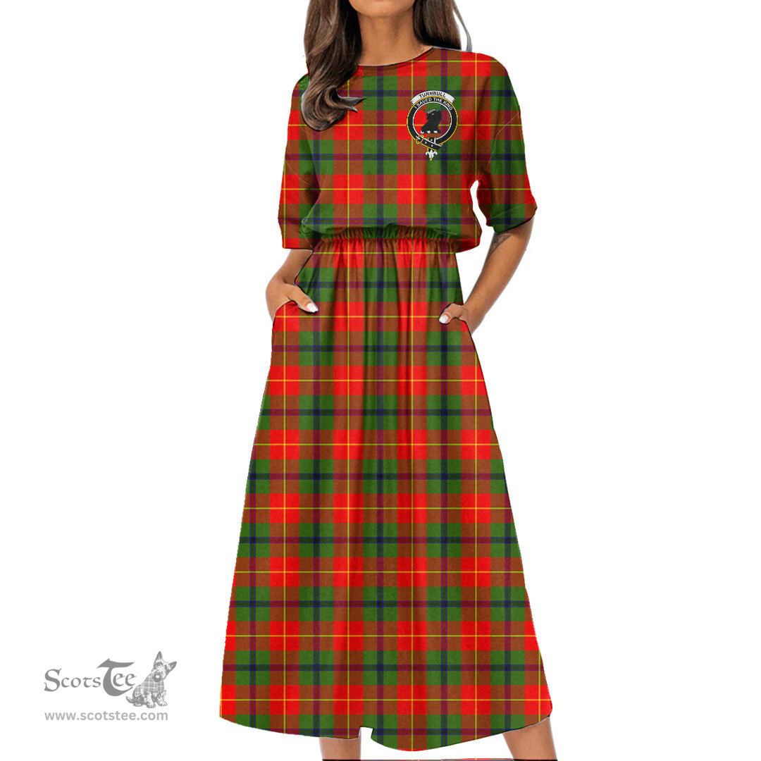 Scottish Turnbull Dress Tartan Crest Womens Elastic Waist Dress Tartan Plaid Dress