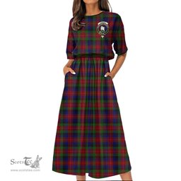 Scottish Tennant Tartan Crest Womens Elastic Waist Dress Tartan Plaid Dress