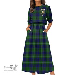 Scottish Oliphant Modern Tartan Crest Womens Elastic Waist Dress Tartan Plaid Dress