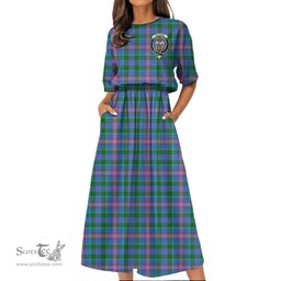 Scottish Ralston Tartan Crest Womens Elastic Waist Dress Tartan Plaid Dress
