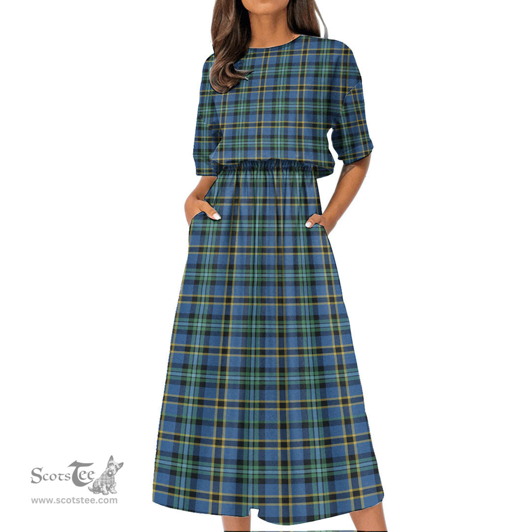 Scottish Weir Ancient Tartan Womens Elastic Waist Dress Tartan Plaid Dress