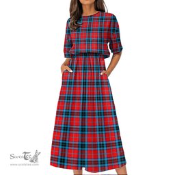 Scottish MacTavish Modern Tartan Womens Elastic Waist Dress Tartan Plaid Dress