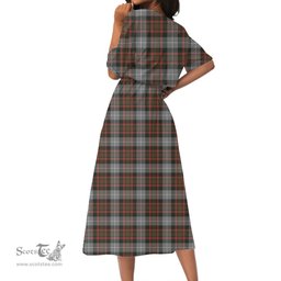 Scottish MacRae Hunting Weathered Tartan Crest Womens Elastic Waist Dress Tartan Plaid Dress