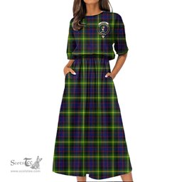 Scottish Watson Modern Tartan Crest Womens Elastic Waist Dress Tartan Plaid Dress