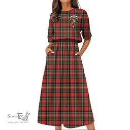 Scottish Stewart Royal Modern Tartan Crest Womens Elastic Waist Dress Tartan Plaid Dress