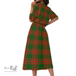 Scottish Menzies Green Modern Tartan Womens Elastic Waist Dress Tartan Plaid Dress