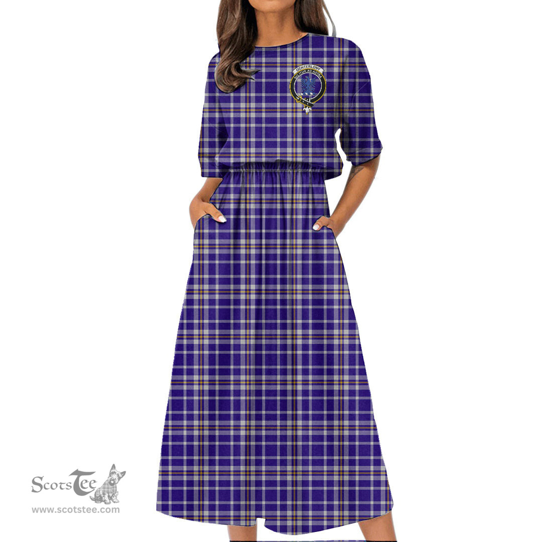 Scottish Ochterlony Tartan Crest Womens Elastic Waist Dress Tartan Plaid Dress