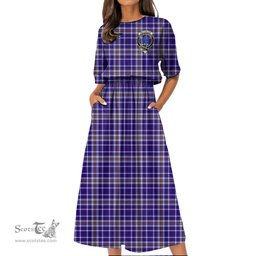 Scottish Ochterlony Tartan Crest Womens Elastic Waist Dress Tartan Plaid Dress