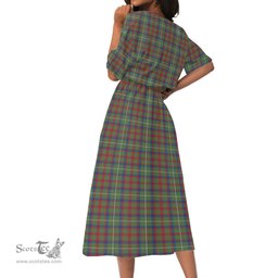 Scottish Shaw Green Modern Tartan Womens Elastic Waist Dress Tartan Plaid Dress