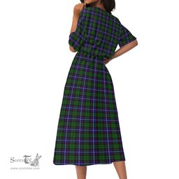 Scottish Russell Modern Tartan Womens Elastic Waist Dress Tartan Plaid Dress