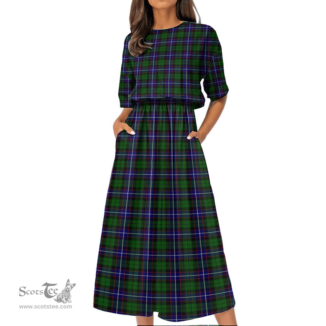 Scottish Russell Modern Tartan Womens Elastic Waist Dress Tartan Plaid Dress