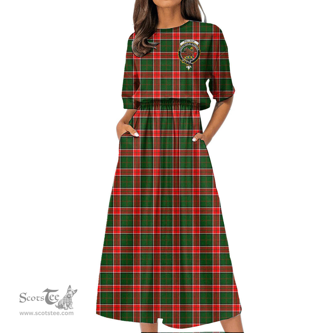 Scottish Pollock Modern Tartan Crest Womens Elastic Waist Dress Tartan Plaid Dress