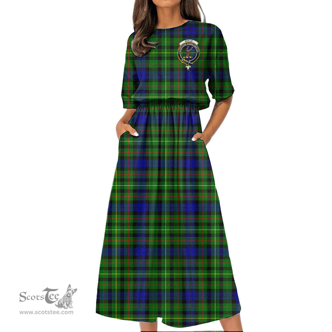 Scottish Rollo Modern Tartan Crest Womens Elastic Waist Dress Tartan Plaid Dress