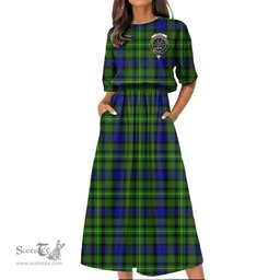 Scottish Rollo Modern Tartan Crest Womens Elastic Waist Dress Tartan Plaid Dress