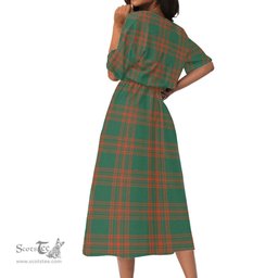 Scottish Menzies Green Ancient Tartan Womens Elastic Waist Dress Tartan Plaid Dress