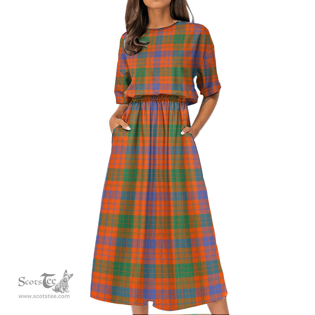 Scottish Ross Ancient Tartan Womens Elastic Waist Dress Tartan Plaid Dress