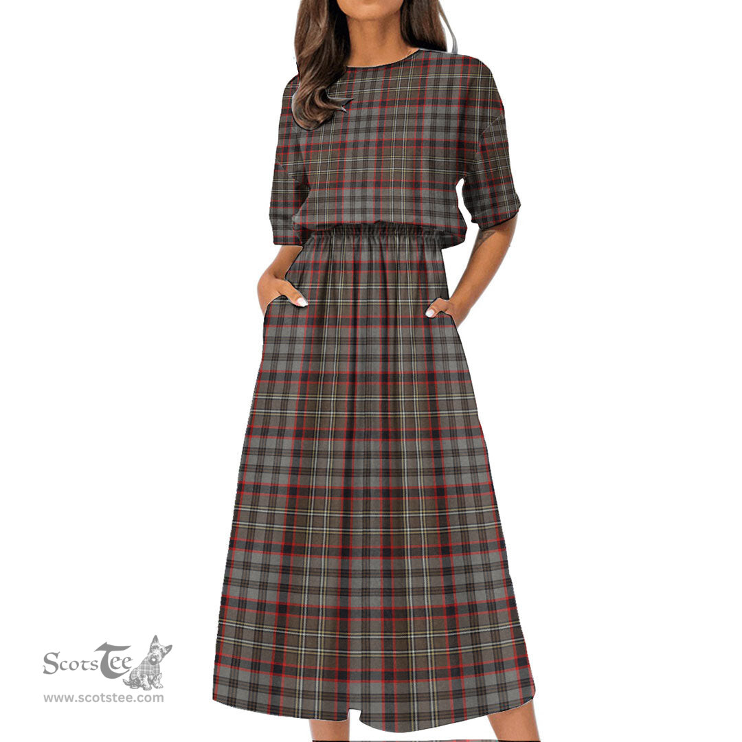Scottish Nicolson Hunting Weathered Tartan Womens Elastic Waist Dress Tartan Plaid Dress