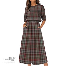 Scottish Nicolson Hunting Weathered Tartan Womens Elastic Waist Dress Tartan Plaid Dress